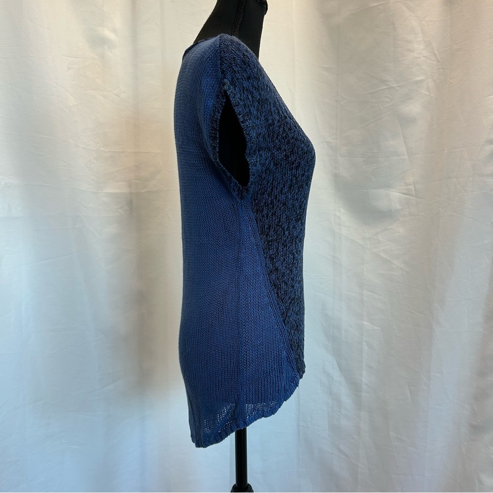 Aritzia T.Babaton blue black heathered knit short sleeve sweater linen silk Sz S - Picture 2 of 11
